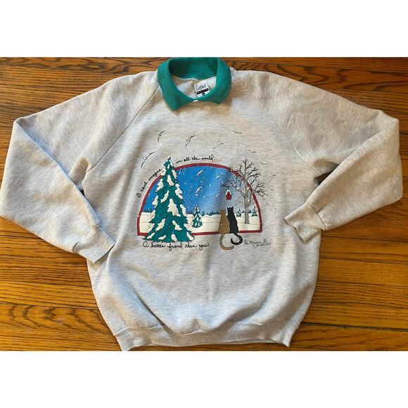 Gopher Sport USA Sweatshirt Womens XL Gray Cats Winter Nature Collared Vtg - Picture 1 of 11